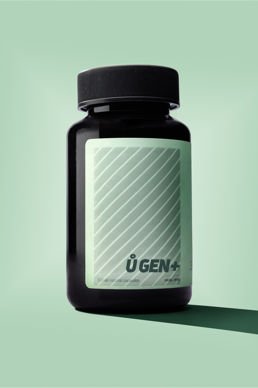 A container of a supplement named 'Š FIT' with a geometric pattern on the label, predominantly green and black in color.