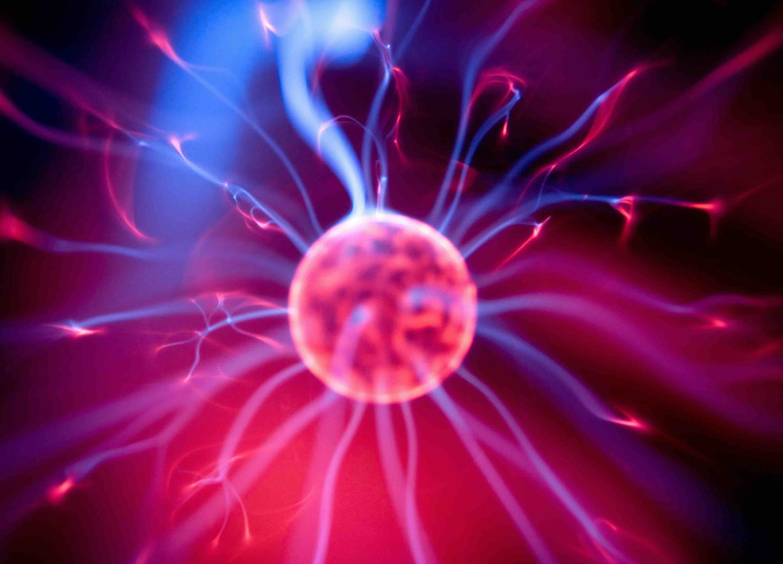 A photo of a cell with plasma like electricity flowing into and out of it, representing cellular energy and ATP in the body thanks to U MALE.
