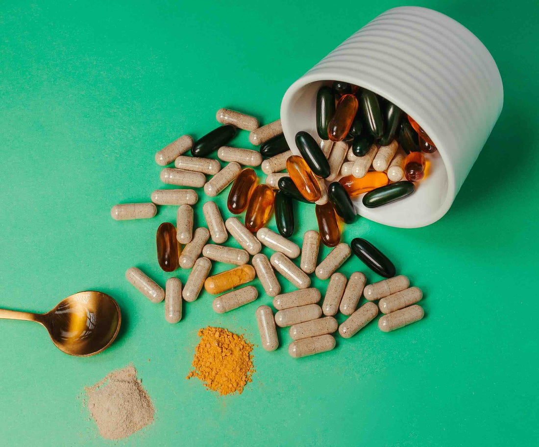 A photo of vitamin supplement capsules to help with hormone balance and everyday energy.